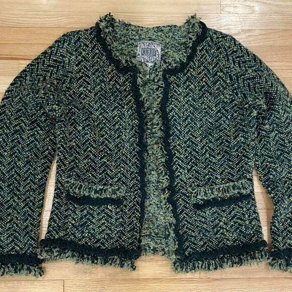 Curio bucle tweed fringed old money quiet luxury couture inspired cardigan Med - Picture 1 of 6